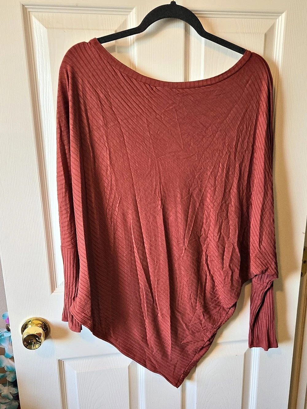daytrip Ribbed Long Sleeve Tunic in Red Size XL